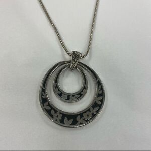 BRIGHTON double black and silver floral circle pendant‎ necklace